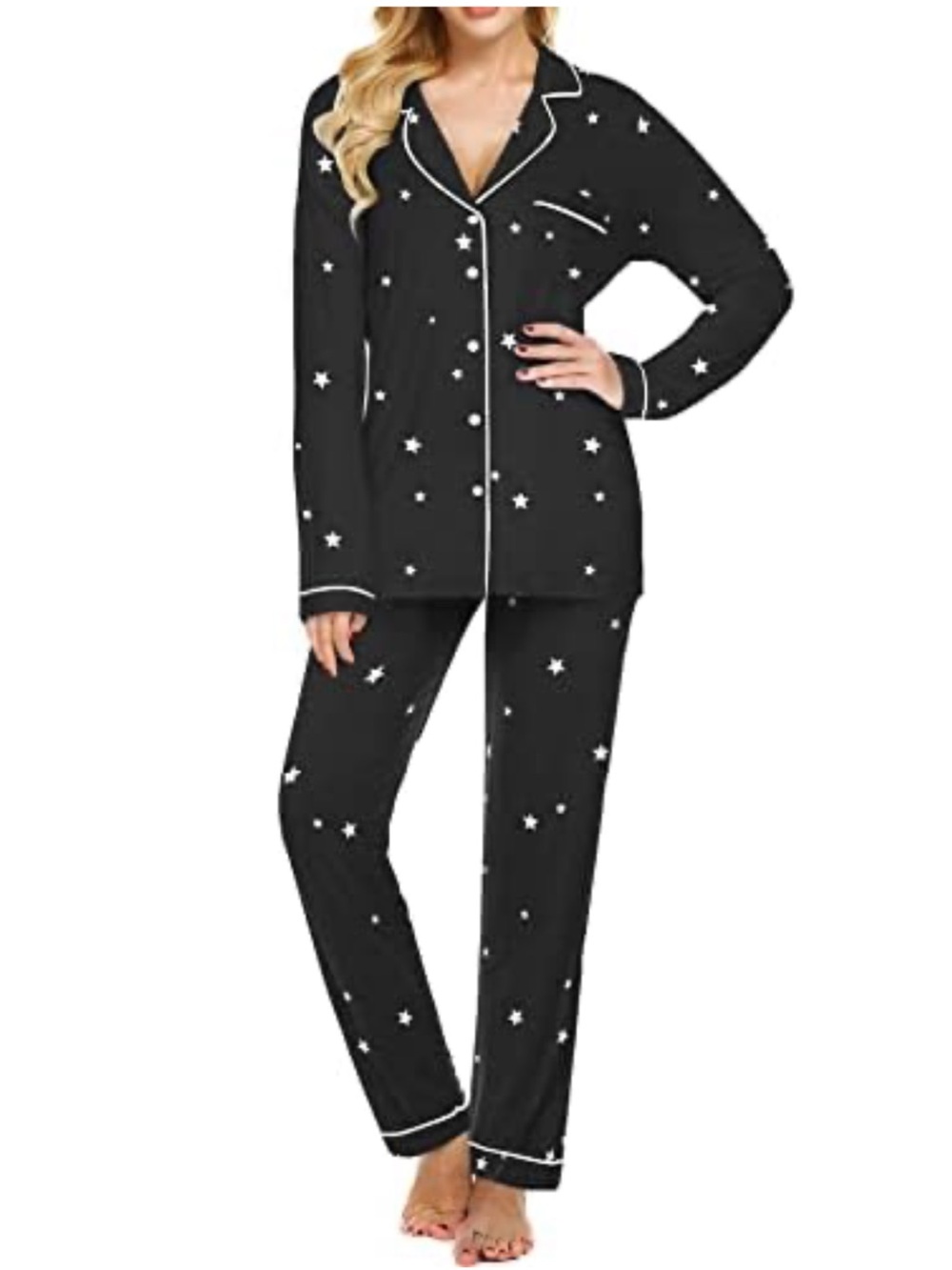 Ekouaer Star-Print Long Sleeve Pajama Set